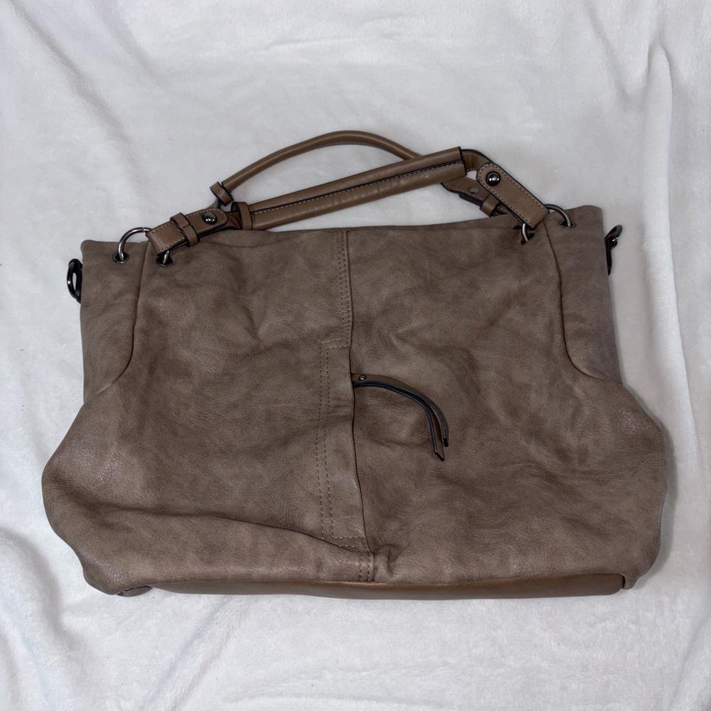 Oversized Slouchy Hobo Shoulder Tote Center Stitching Taupe Soft Roomy Earthy